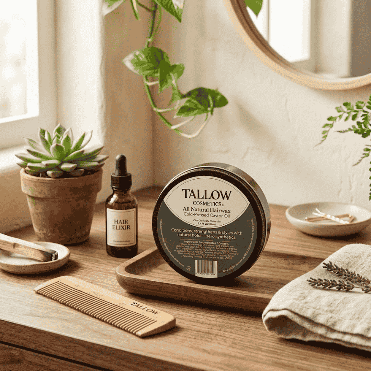 Natural Hair Wax přírodní vosk na vlasy s hovězím lojem a ricinovým olejem